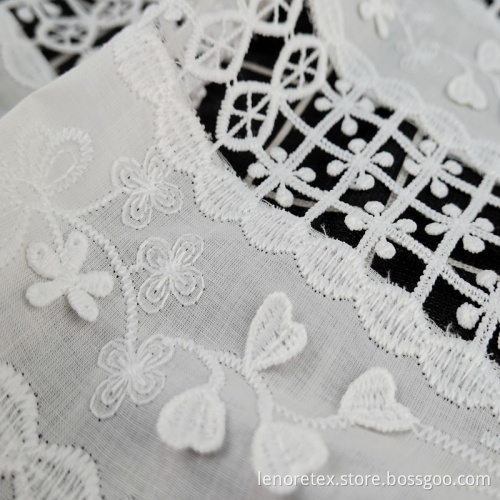 Putih Poliester Woven Bunga Cutwork Lace Embroidery Fabric